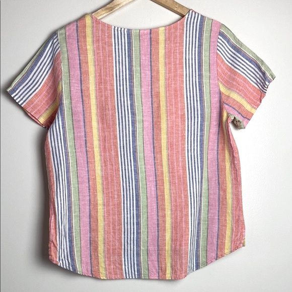 C&C California Rainbow Stripe Linen Blouse Colorful Short Sleeve Top Size M - Picture 5 of 8